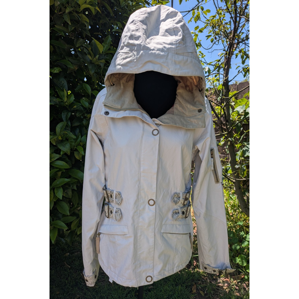 Women's Beige Ride Snowboarding Jacket Size SM Cell 10 Series Embroidered Arm